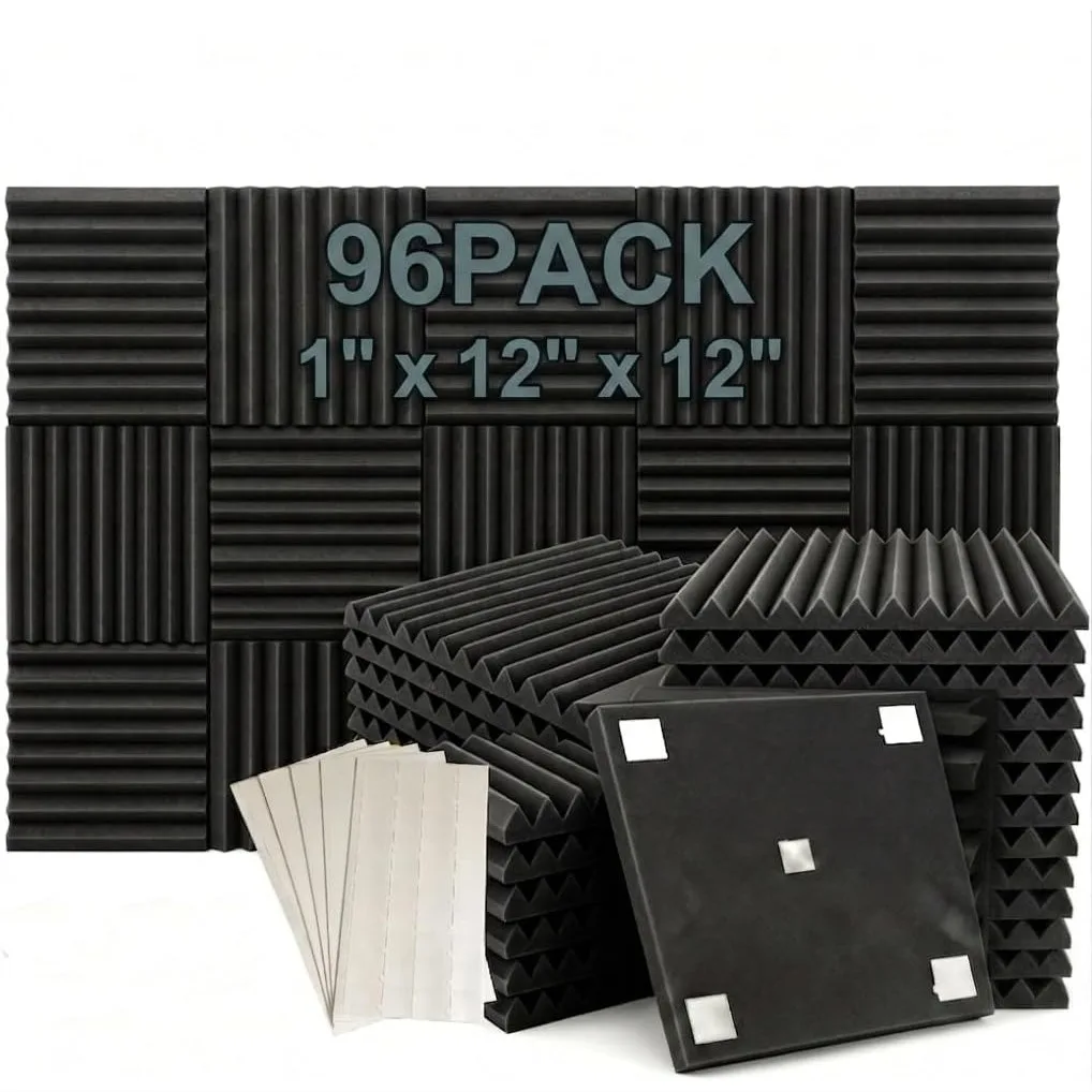 96 Pack Acoustic Foam Panels, 12x12x1 Inch Soundproof Foam Tiles with Double-Sided Tape for Studio Recording
96 Pack Acoustic Foam Panels, 12x12x1 Inch Soundproof Foam Tiles with Double-Sided Tape for Studio Recording