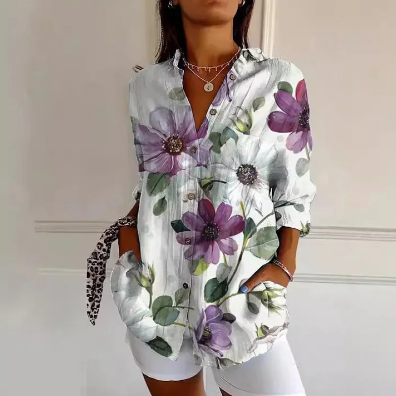 Women Floral Print Roll-up Sleeve Shirt V Neck Casual Button Down Blouse with Pockets
Women Floral Print Roll-up Sleeve Shirt V Neck Casual Button Down Blouse with Pockets