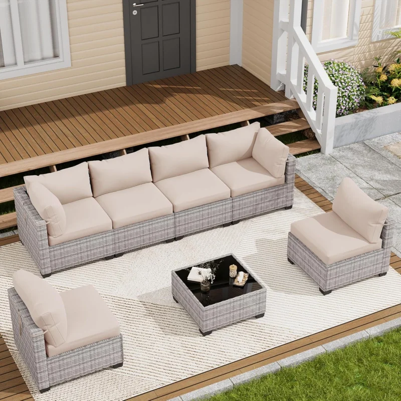 -Piece Wicker Rattan Patio Set, Outdoor Sectional Sofa Conversation Set with Coffee Table & Cushions
-Piece Wicker Rattan Patio Set, Outdoor Sectional Sofa Conversation Set with Coffee Table & Cushions