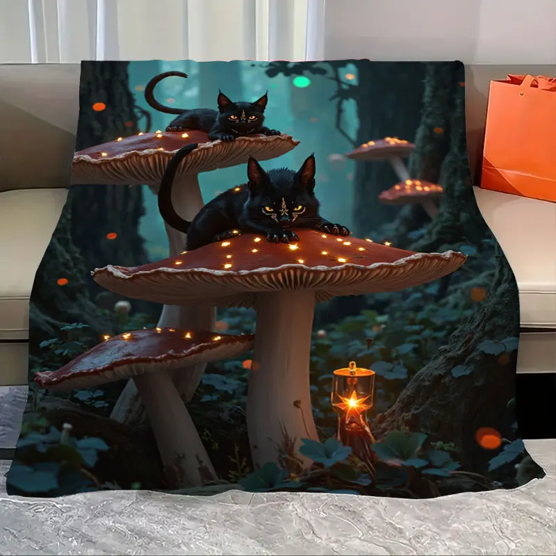 1pc Flannel Blanket Enchanted Forest Black Cat on Mushroom Blanket, Magical Night Scene Throw
1pc Flannel Blanket Enchanted Forest Black Cat on Mushroom Blanket, Magical Night Scene Throw