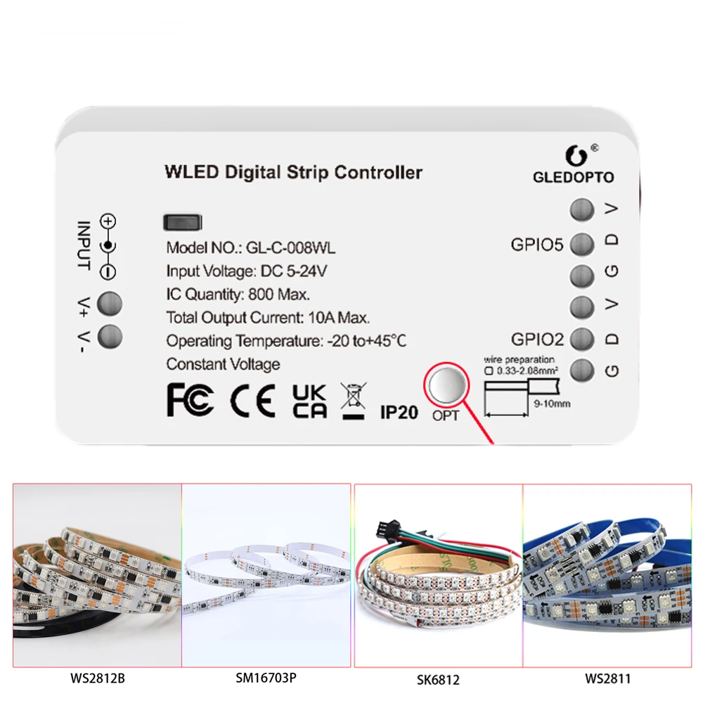 GLEDOPTO WLED Strip Controller,100 Dynamic Lighting Modes DIY WiFi APP Control supports up to 800 light strip ICs No Need Hub
GLEDOPTO WLED Strip Controller,100 Dynamic Lighting Modes DIY WiFi APP Control supports up to 800 light strip ICs No Need Hub