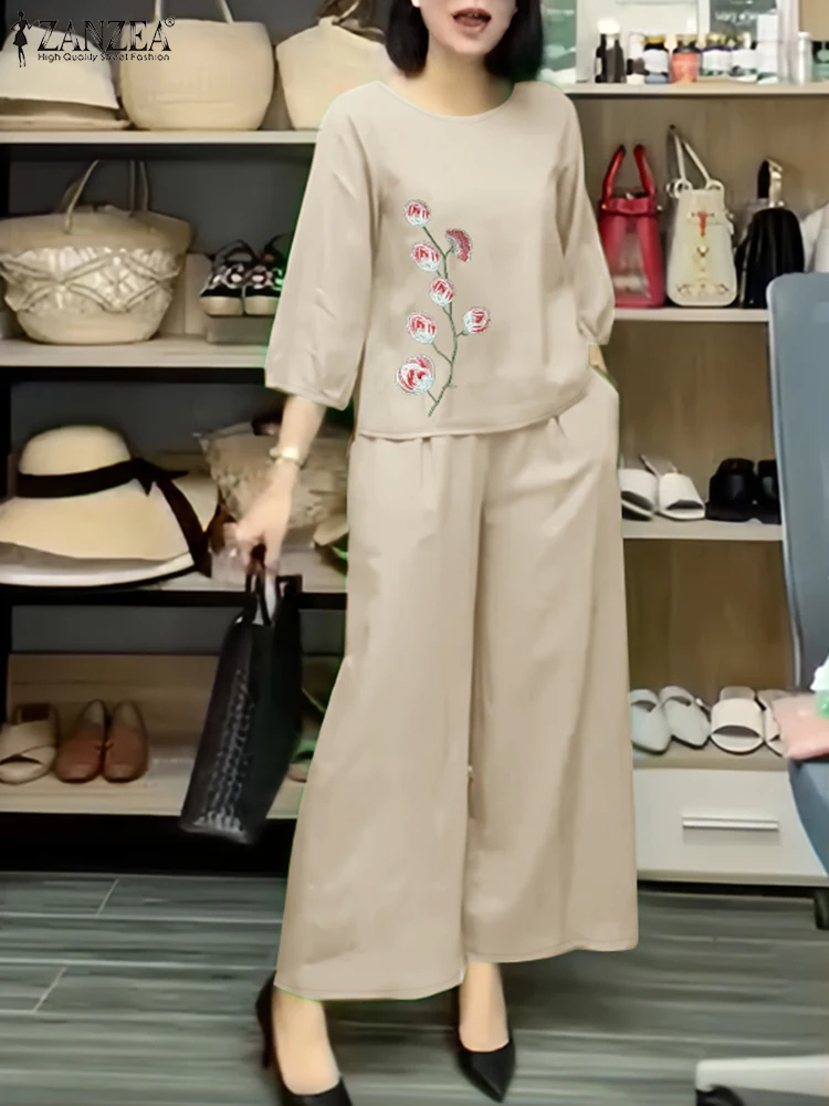 ZANZEA Wide Leg Pants Floral Embroidery 3/4 Sleeve Blouses 2 Pieces Sets Day Wear Woman Commute Casual Pant Sets 2pcs Outfits
ZANZEA Wide Leg Pants Floral Embroidery 3/4 Sleeve Blouses 2 Pieces Sets Day Wear Woman Commute Casual Pant Sets 2pcs Outfits