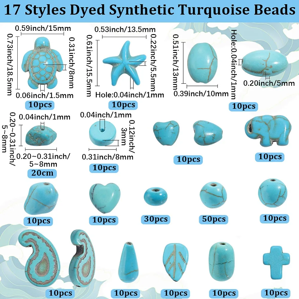 17 Styles Dyed Turquoise Beads Mixed Shapes Mixed Color 13x10x5mm Hole: 1mm
17 Styles Dyed Turquoise Beads Mixed Shapes Mixed Color 13x10x5mm Hole: 1mm