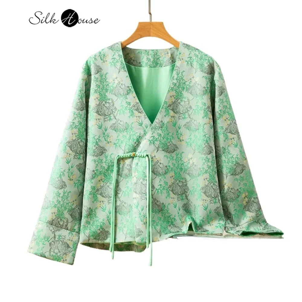 2025 Women's Fashion Autumn New Natural Mulberry Silk Song Brocade Diagonal V-neck Long Sleeved New Chinese Style Print Coat
2025 Women's Fashion Autumn New Natural Mulberry Silk Song Brocade Diagonal V-neck Long Sleeved New Chinese Style Print Coat
