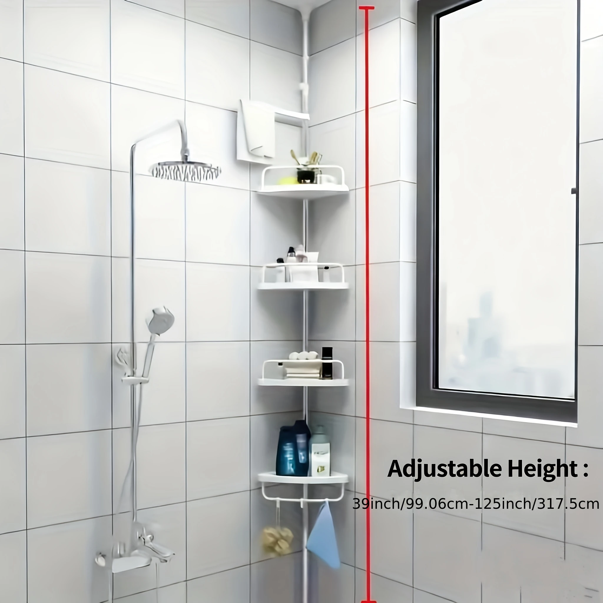 Heavy-Duty Stainless Steel Shower Rack – Adjustable 34–125 Inch Length, No-Drill Corner Design, Space-Saving Storage Solution with 4 Height-Adjustable Trays and 360° Rotating Towel Bar for Towels, Toiletries & Bathroom Essentials
Heavy-Duty Stainless Steel Shower Rack – Adjustable 34–125 Inch Length, No-Drill Corner Design, Space-Saving Storage Solution with 4 Height-Adjustable Trays and 360° Rotating Towel Bar for Towels, Toiletries & Bathroom Essentials