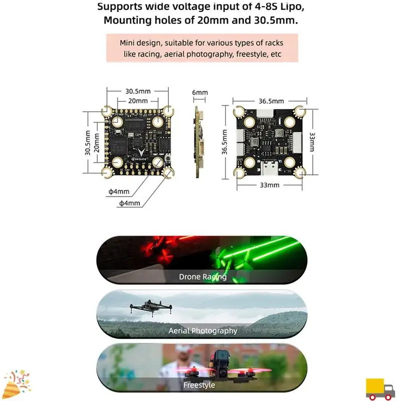SEQURE H743 MPU6000 FC 4-8S Dual BEC For X8 Racing Aerial Photography Freestyle Drone With Both 20Mm 30.5Mm Hole Positions
SEQURE H743 MPU6000 FC 4-8S Dual BEC For X8 Racing Aerial Photography Freestyle Drone With Both 20Mm 30.5Mm Hole Positions