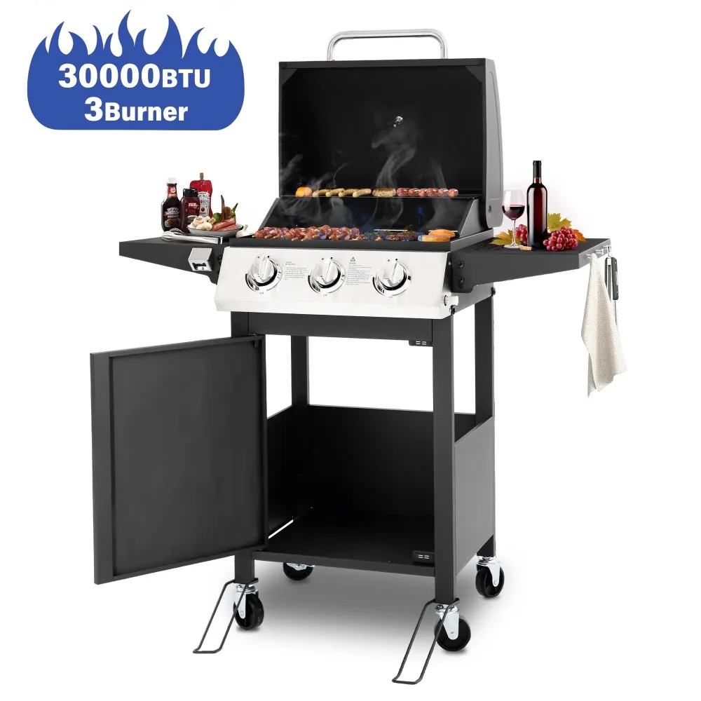 3 Burner Propane Gas Grill, Stainless Steel Grill with Bottle Opener and Thermometer, 30000BTU Outdoor Grill
3 Burner Propane Gas Grill, Stainless Steel Grill with Bottle Opener and Thermometer, 30000BTU Outdoor Grill