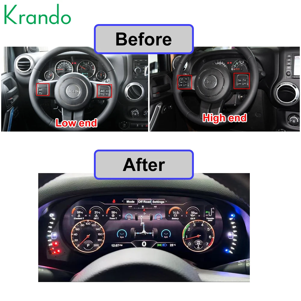 Krando 12,3 дюйма Linux новейший автомобильный цифровой кластер для Jeep Wrangler JK 2010-2017 ЖК-панель приборной панели виртуального прибора CockPit
Krando 12,3 дюйма Linux новейший автомобильный цифровой кластер для Jeep Wrangler JK 2010-2017 ЖК-панель приборной панели виртуального прибора CockPit