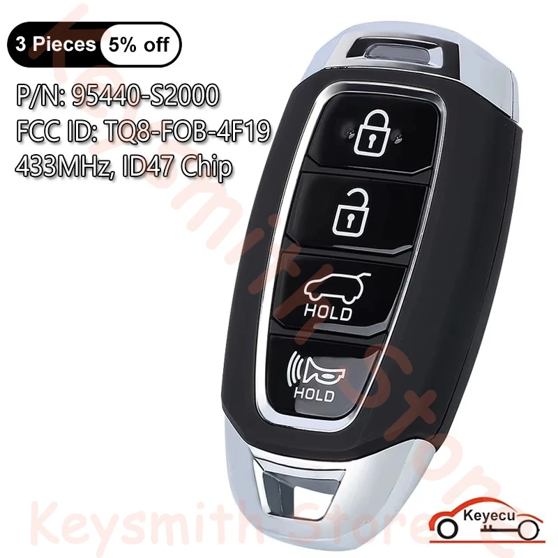 KEYECU 4 кнопки 433 МГц ID47 чип для Hyundai Santa Fe 2019 2020 автоматический умный пульт дистанционного управления 95440-S2000 TQ8-FOB-4F19
KEYECU 4 кнопки 433 МГц ID47 чип для Hyundai Santa Fe 2019 2020 автоматический умный пульт дистанционного управления 95440-S2000 TQ8-FOB-4F19