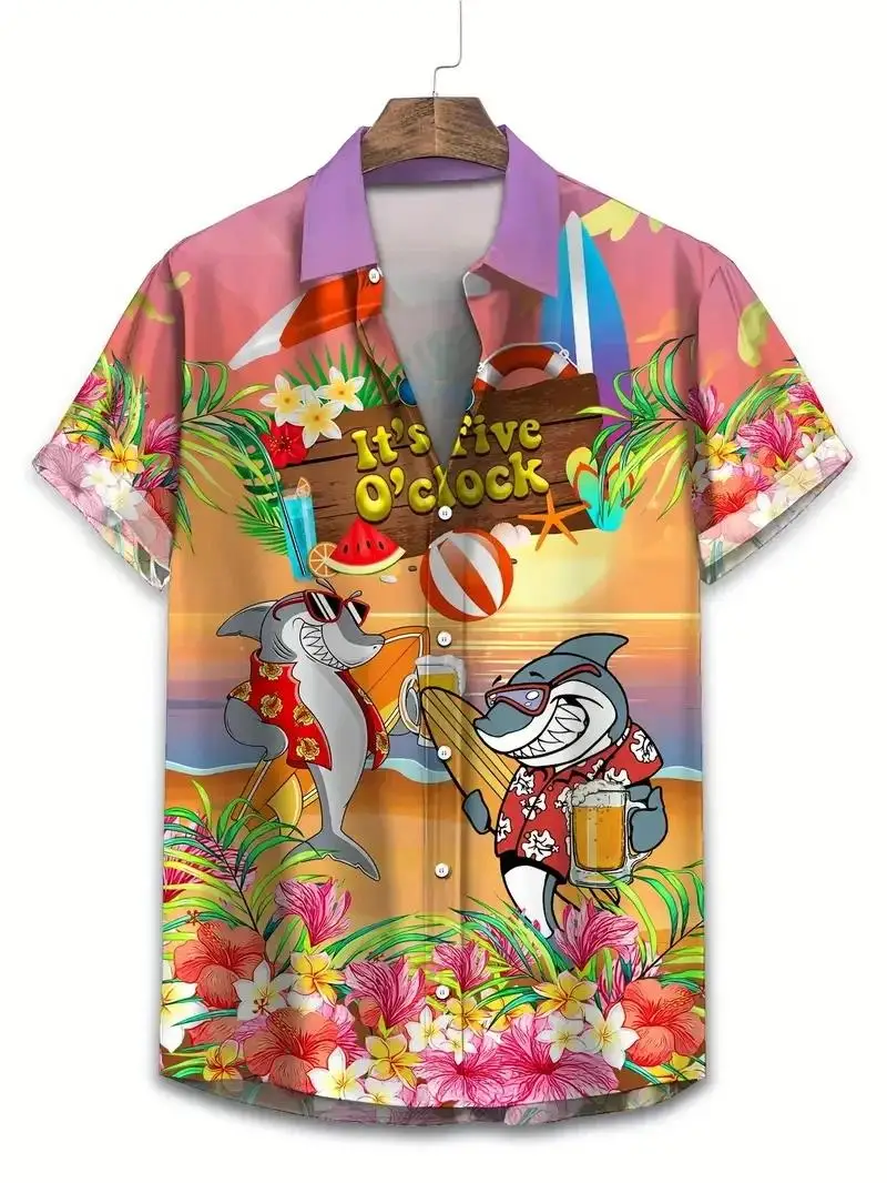 Men's Short Sleeve Button-Up Beach Shirt With Shark Print Casual Summer Hawaiian Style Daily Vacation Beachwear For Men
Men's Short Sleeve Button-Up Beach Shirt With Shark Print Casual Summer Hawaiian Style Daily Vacation Beachwear For Men