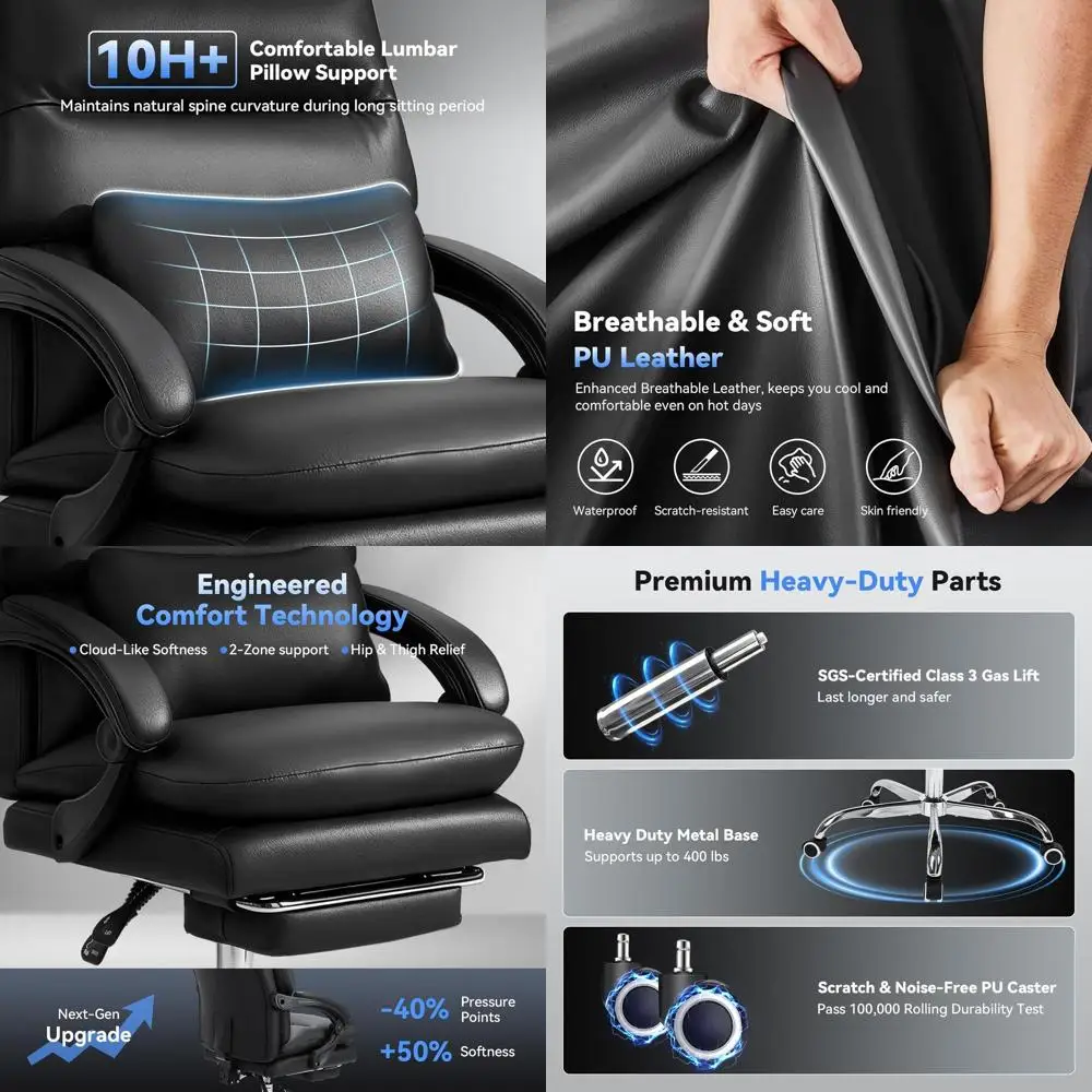 Эргономичное кресло с высокой спинкой и откидной спинкой из искусственной кожи с поясничной поддержкой для крупных и высоких людей, выдерживает до 400 фунтов.
Эргономичное кресло с высокой спинкой и откидной спинкой из искусственной кожи с поясничной поддержкой для крупных и высоких людей, выдерживает до 400 фунтов.