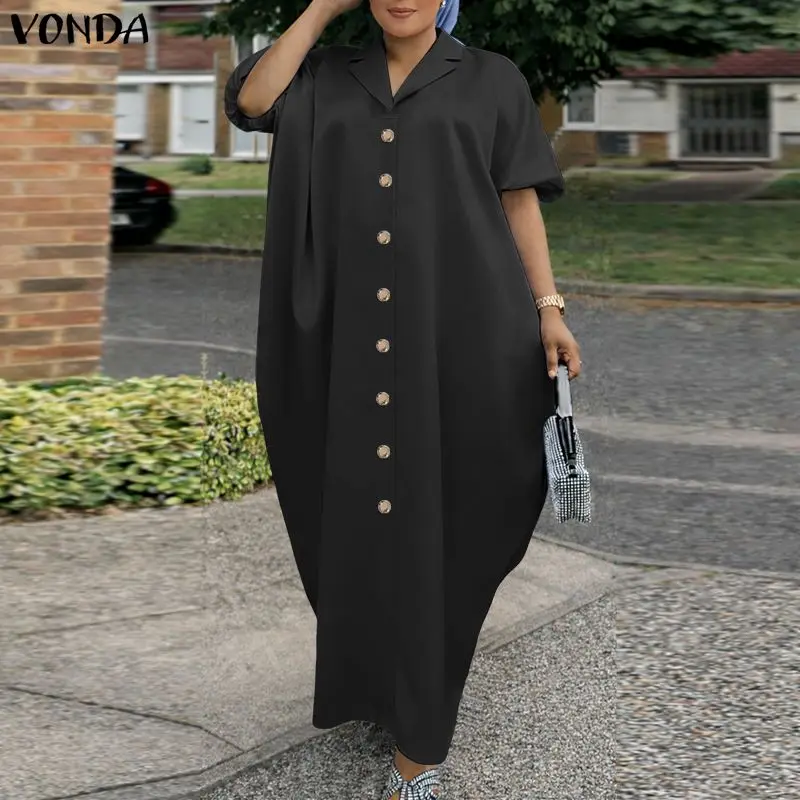 VONDA Summer Spring Fashion Women Plus Size Dresses Solid Color Loose Turn-down Collar Vestidos Puff Sleeve Long Maxi Dresses
VONDA Summer Spring Fashion Women Plus Size Dresses Solid Color Loose Turn-down Collar Vestidos Puff Sleeve Long Maxi Dresses