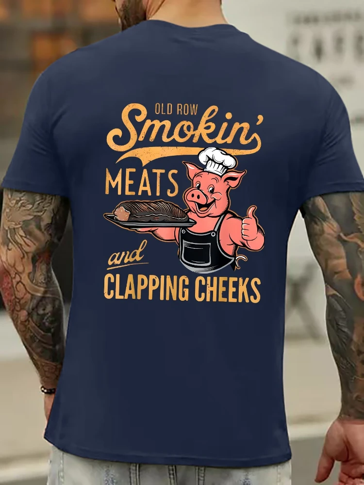 Soft and comfortable men's casual cotton T-shirt-round neck and short sleeves-breathable knitted fabric with chef pig pattern.
Soft and comfortable men's casual cotton T-shirt-round neck and short sleeves-breathable knitted fabric with chef pig pattern.