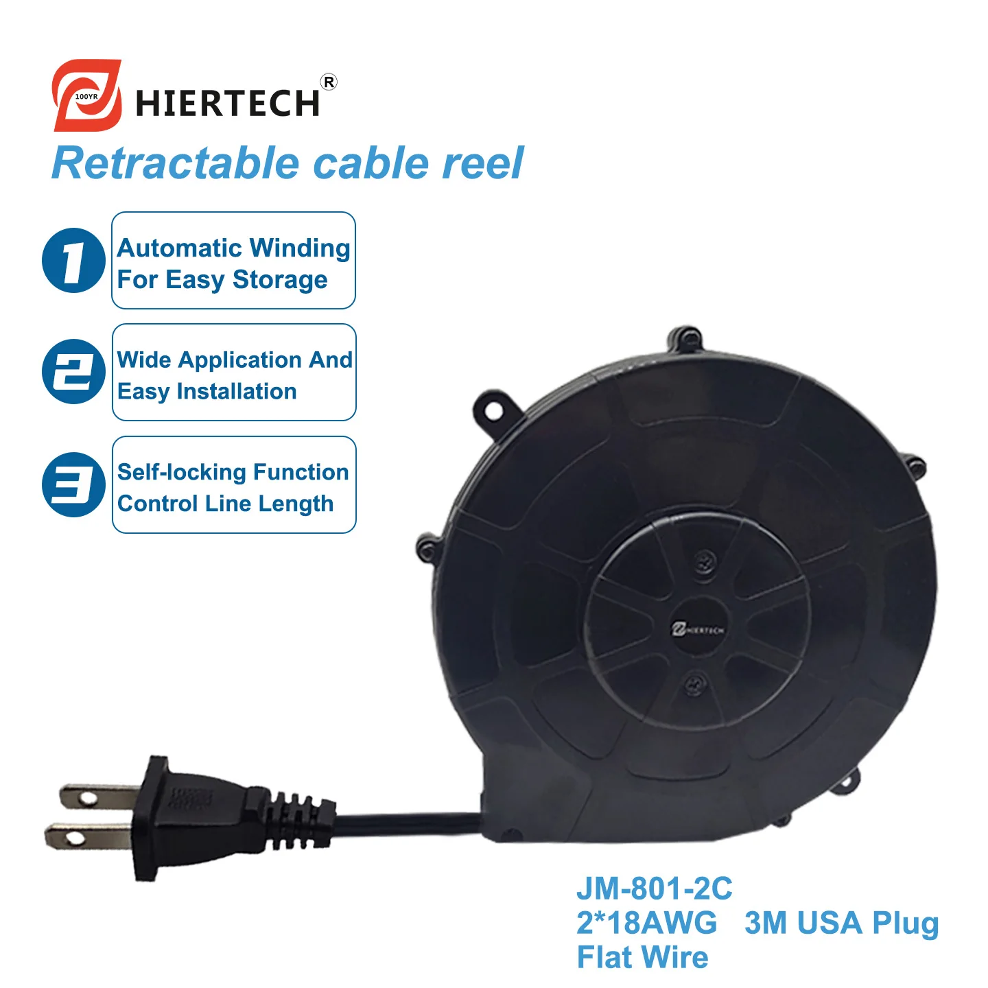 Hiertech Black Us Standard Plug 18Awg Power Cord Automatic Retractable Cable Reel Suitable for Various Household Appliances Powe
Hiertech Black Us Standard Plug 18Awg Power Cord Automatic Retractable Cable Reel Suitable for Various Household Appliances Powe