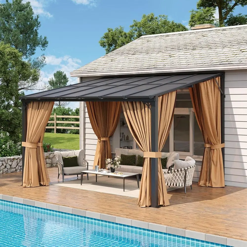 10'x12' Lean to Gazebo with Mosquito Net and Curtains, e, Polyte Panel, Wall Mounted Pergola with Sloped Roo or Backyard, Porch,
10'x12' Lean to Gazebo with Mosquito Net and Curtains, e, Polyte Panel, Wall Mounted Pergola with Sloped Roo or Backyard, Porch,