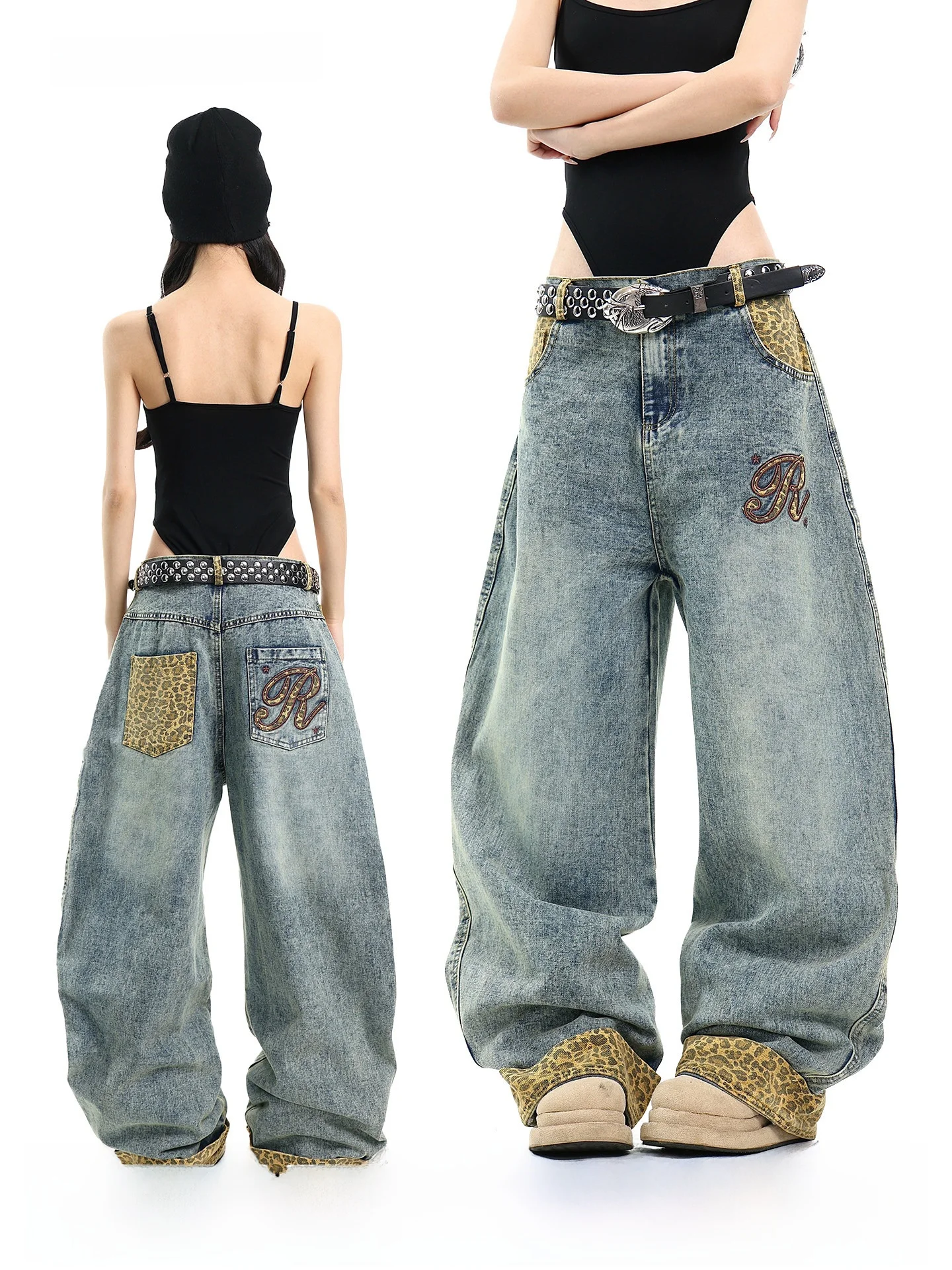 American Retro Leopard Print Patchwork Jeans Women Loose Slim Wide Leg Knife Pants Long Trousers Uncmhisex Standard Fit
American Retro Leopard Print Patchwork Jeans Women Loose Slim Wide Leg Knife Pants Long Trousers Uncmhisex Standard Fit
