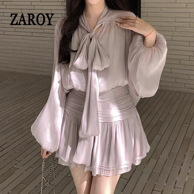 ZAROY Bow Lace Up Top Mini Skirts Sets Women See Through Long Lantern Sleeve Blouses Pleated Skirt Outfit Summer Matching Suit
ZAROY Bow Lace Up Top Mini Skirts Sets Women See Through Long Lantern Sleeve Blouses Pleated Skirt Outfit Summer Matching Suit