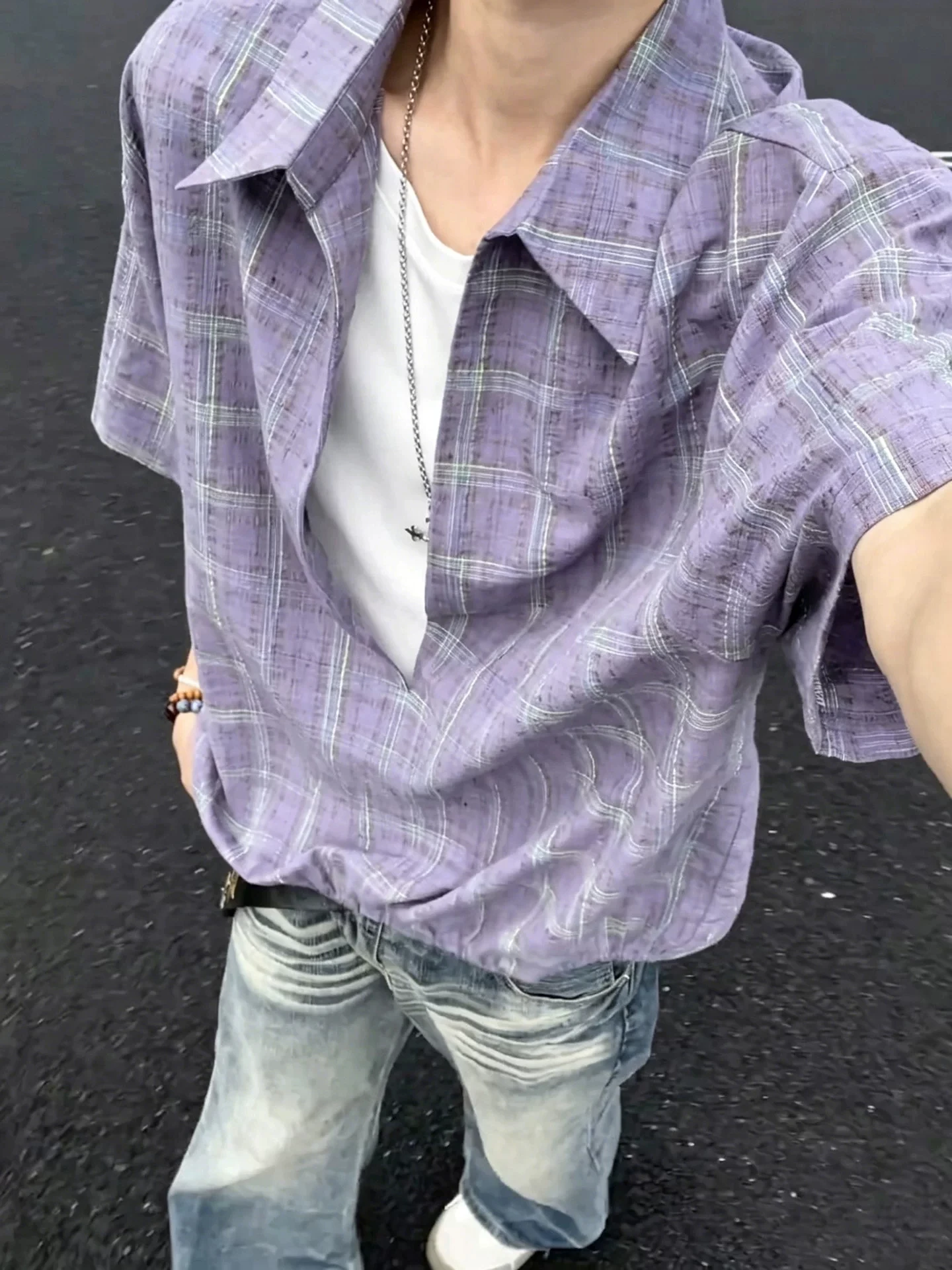 Loose Fit Men's Short Sleeve Shirt Summer Thin V-Neck Tie Dye Plaid Fake Two-Piece Lightweight Breathable Casual American Style
Loose Fit Men's Short Sleeve Shirt Summer Thin V-Neck Tie Dye Plaid Fake Two-Piece Lightweight Breathable Casual American Style