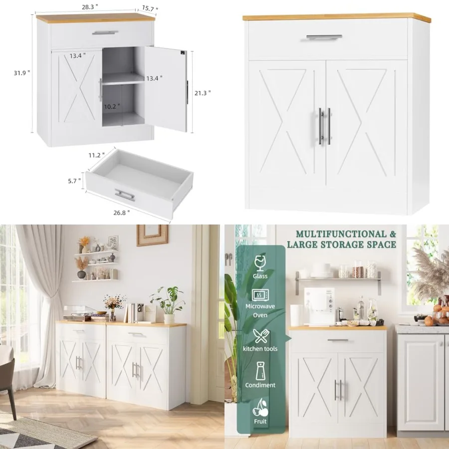 Farmhouse Storage Cabinets with Doors and Shelves, Kitchen Barn Door Storage Cabinet with Drawers, Coffee Bar Cabinet Buffest S
Farmhouse Storage Cabinets with Doors and Shelves, Kitchen Barn Door Storage Cabinet with Drawers, Coffee Bar Cabinet Buffest S