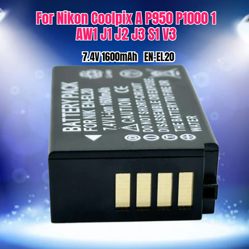 Зарядное устройство для аккумуляторов EN-EL20 ENEL20 емкостью 1600 мАч для Nikon Coolpix A P950 P1000 1 AW1 J1 J2 J3 S1 V3 DL24-500 F/2.8-5.6
Зарядное устройство для аккумуляторов EN-EL20 ENEL20 емкостью 1600 мАч для Nikon Coolpix A P950 P1000 1 AW1 J1 J2 J3 S1 V3 DL24-500 F/2.8-5.6
