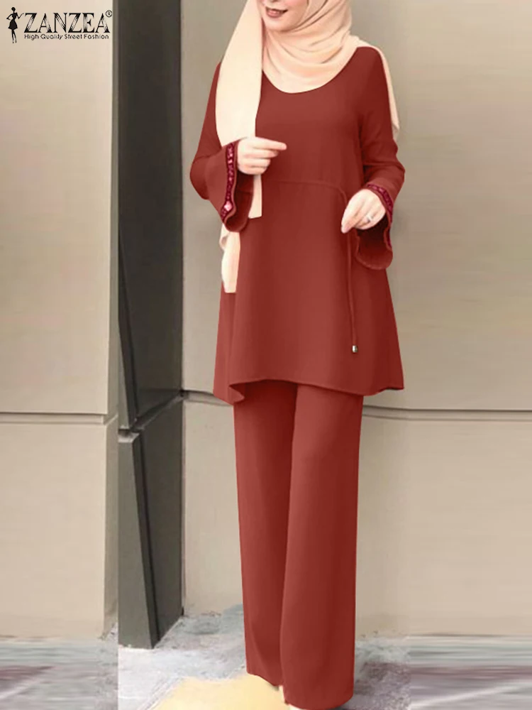 ZANZEA Women Sequin Blouse Suit Muslim Abaya Sets 2PCS Casual Long Flare Sleeve Shirt Wide Leg Pants Suits Fashion Matching Sets
ZANZEA Women Sequin Blouse Suit Muslim Abaya Sets 2PCS Casual Long Flare Sleeve Shirt Wide Leg Pants Suits Fashion Matching Sets