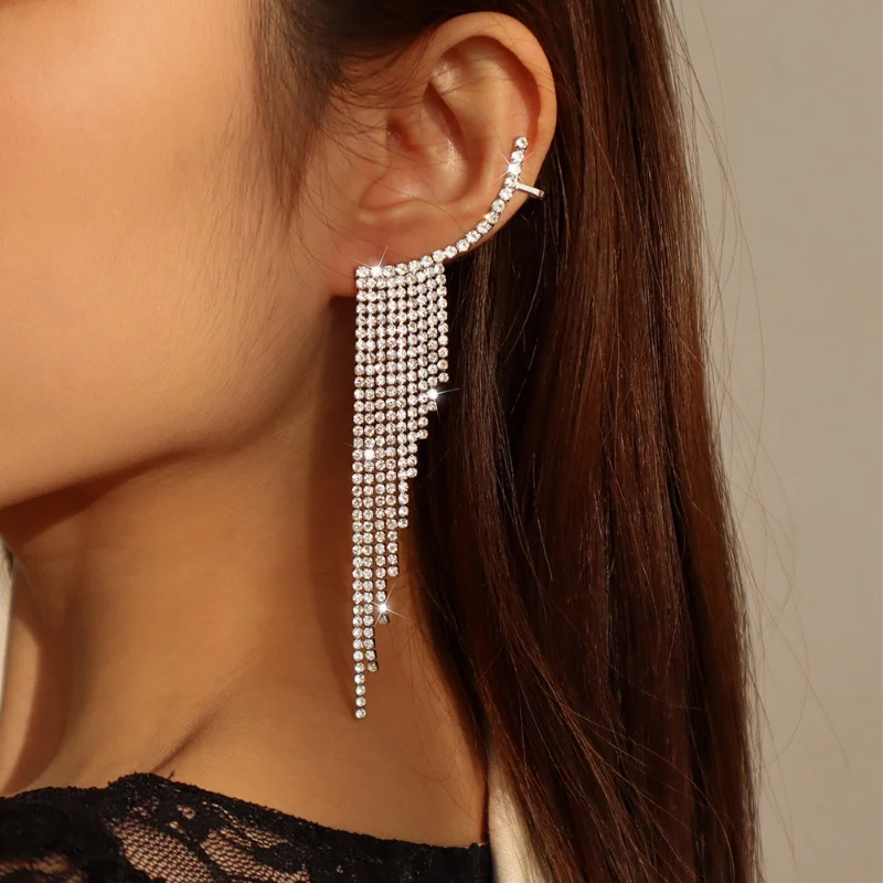 Rhinestone Crystal Long Tassel Earrings Luxury Fashion Statement Earring Bridal Drop Dangling Earrings Weddings Party Jewelry
Rhinestone Crystal Long Tassel Earrings Luxury Fashion Statement Earring Bridal Drop Dangling Earrings Weddings Party Jewelry