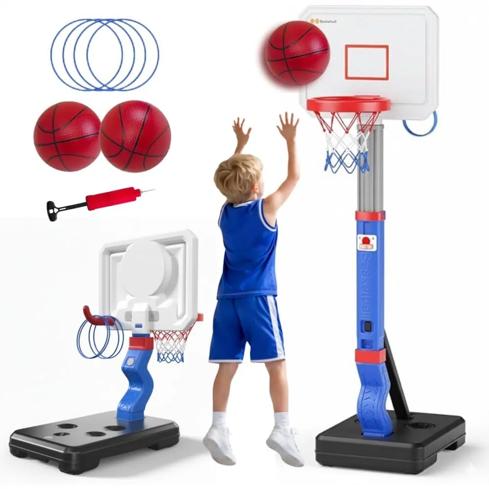 2-in-1 Toddler Basketball Hoop with Ring Toss Game, Adjustable 2.5-5.5 Ft Indoor Outdoor Kids Sports Set with Mini Balls and
2-in-1 Toddler Basketball Hoop with Ring Toss Game, Adjustable 2.5-5.5 Ft Indoor Outdoor Kids Sports Set with Mini Balls and