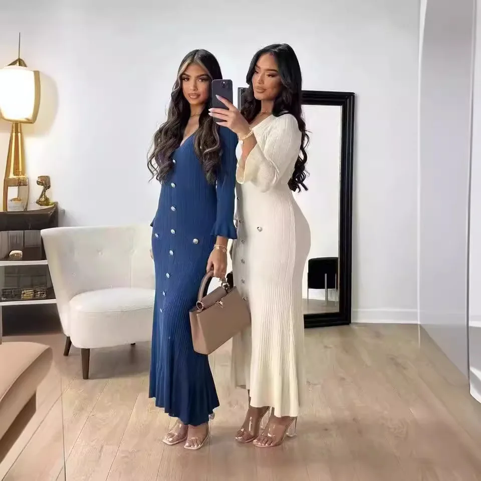 Autumn Knitted V Neck Long Dress Ruffles Single Breasted Bodycon Dresses Party Street Office Lady Vestidos 2024 New Fall Outfit
Autumn Knitted V Neck Long Dress Ruffles Single Breasted Bodycon Dresses Party Street Office Lady Vestidos 2024 New Fall Outfit