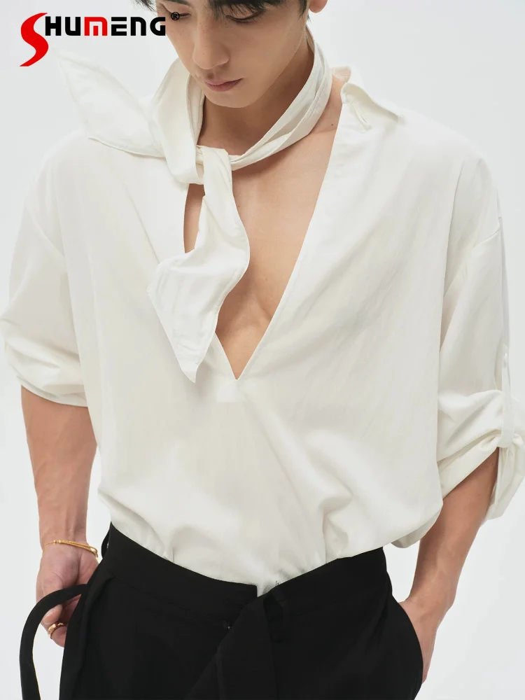 2026 Men's Summer New Fashion Deep V-neck Ribbon Design Shirts Long Sleeve Solid Color Shirts Stylish Elegant Loose Comfort Tops
2026 Men's Summer New Fashion Deep V-neck Ribbon Design Shirts Long Sleeve Solid Color Shirts Stylish Elegant Loose Comfort Tops
