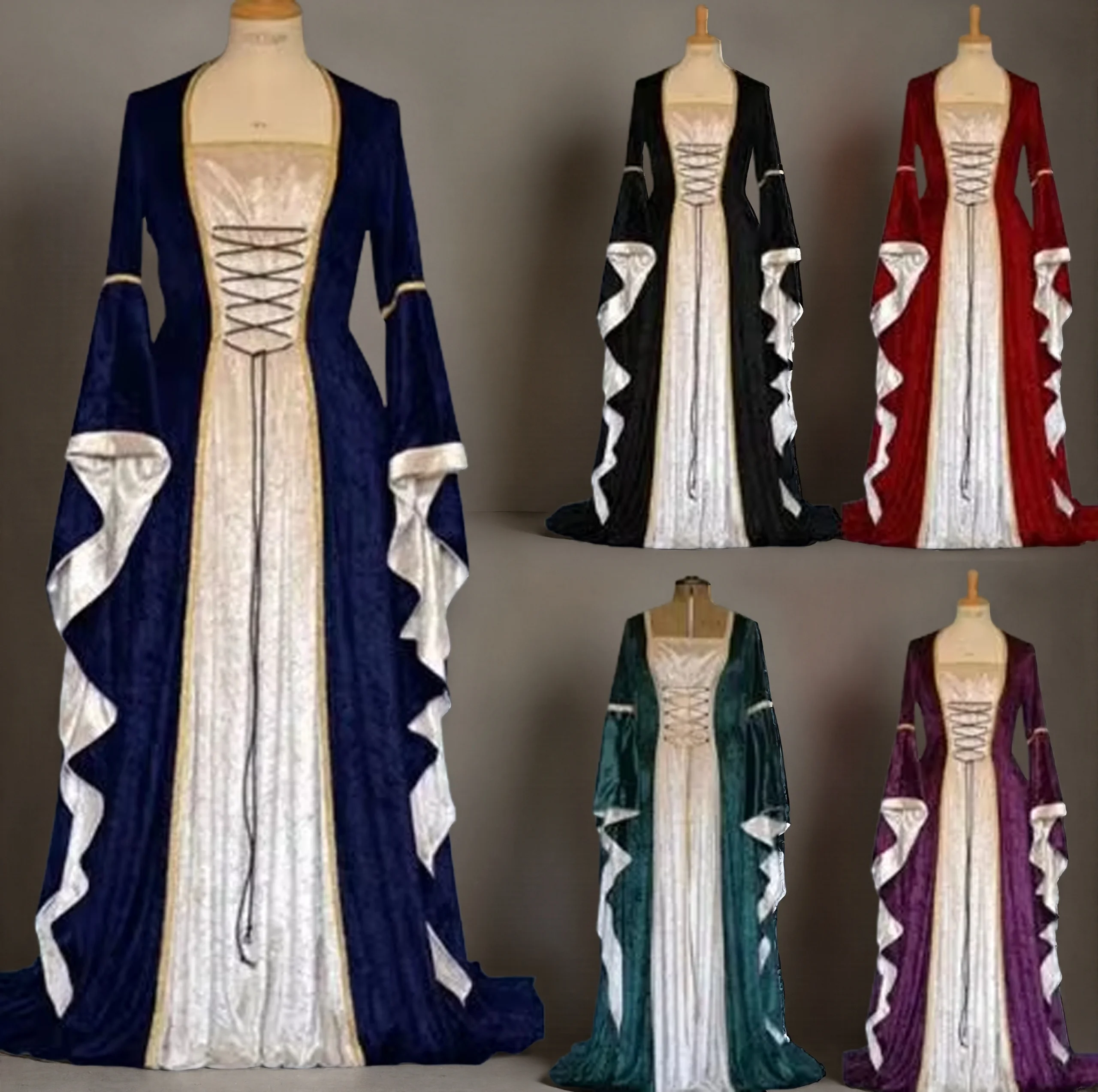 Halloween European Medieval Punk Costume Women Retro Court Long Dress Gold Velvet Tie Trumpet Sleeves Elegant Style Cosplay 2026
Halloween European Medieval Punk Costume Women Retro Court Long Dress Gold Velvet Tie Trumpet Sleeves Elegant Style Cosplay 2026
