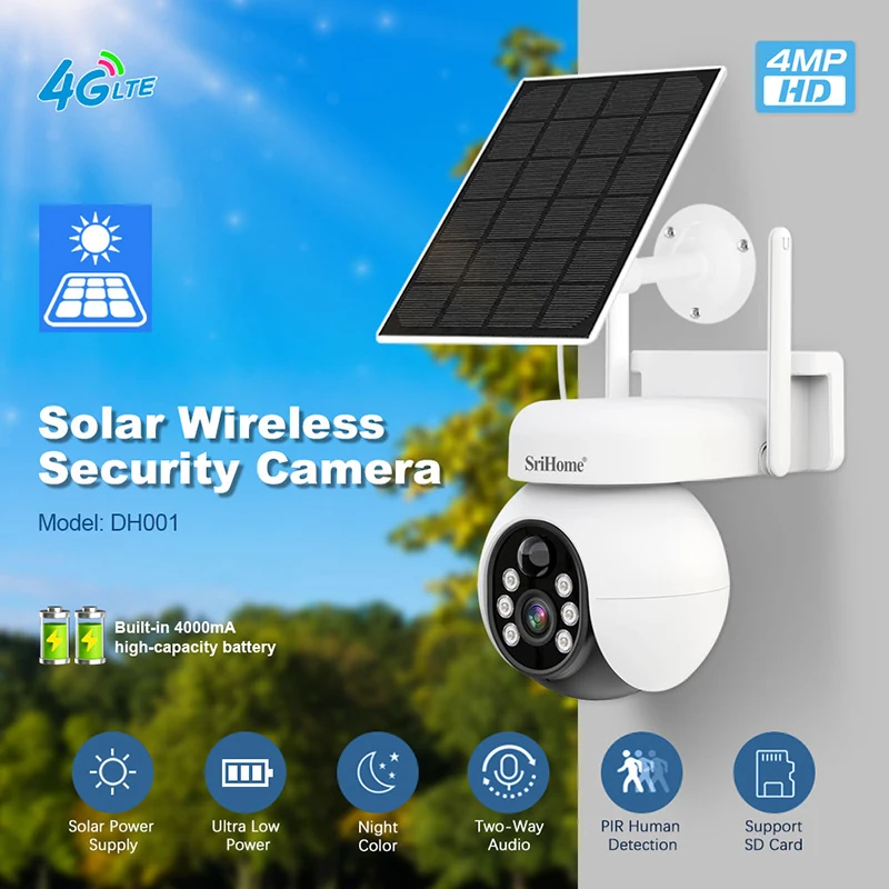 Srihome DH001 HD 4MP Full Color Solar Power Low Comsunption 4G Camera AI Humanoid Detection Home Security CCTV Baby Monitor Cam
Srihome DH001 HD 4MP Full Color Solar Power Low Comsunption 4G Camera AI Humanoid Detection Home Security CCTV Baby Monitor Cam