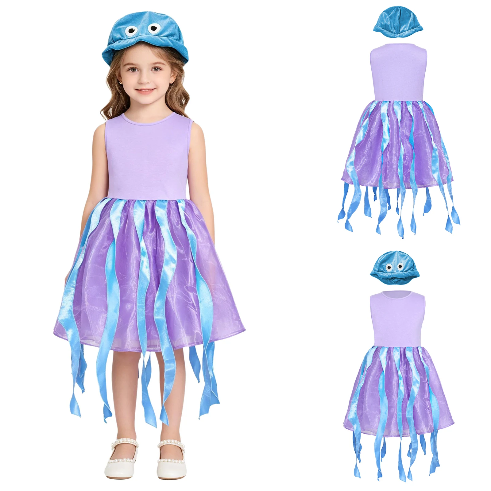 Kids Girls Cute Jellyfish Dress with Hat Roleplay Set Tulle Hem with Whisker Detail Tutu Dress for Ocean Animal Themed Party
Kids Girls Cute Jellyfish Dress with Hat Roleplay Set Tulle Hem with Whisker Detail Tutu Dress for Ocean Animal Themed Party