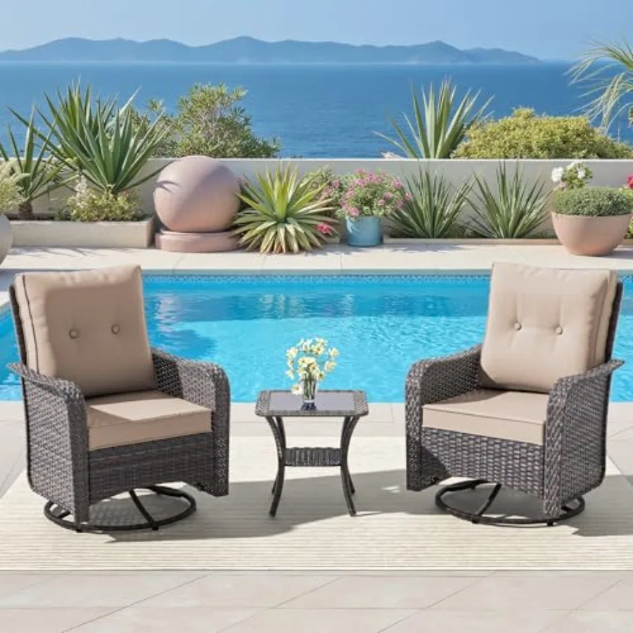 3 Piece Wicker Patio Chairs Outdoor Swivel Rocker Chairs with 4"Thick Cushions and High Back, Rattan Swivel Set w/Side Table fo
3 Piece Wicker Patio Chairs Outdoor Swivel Rocker Chairs with 4"Thick Cushions and High Back, Rattan Swivel Set w/Side Table fo