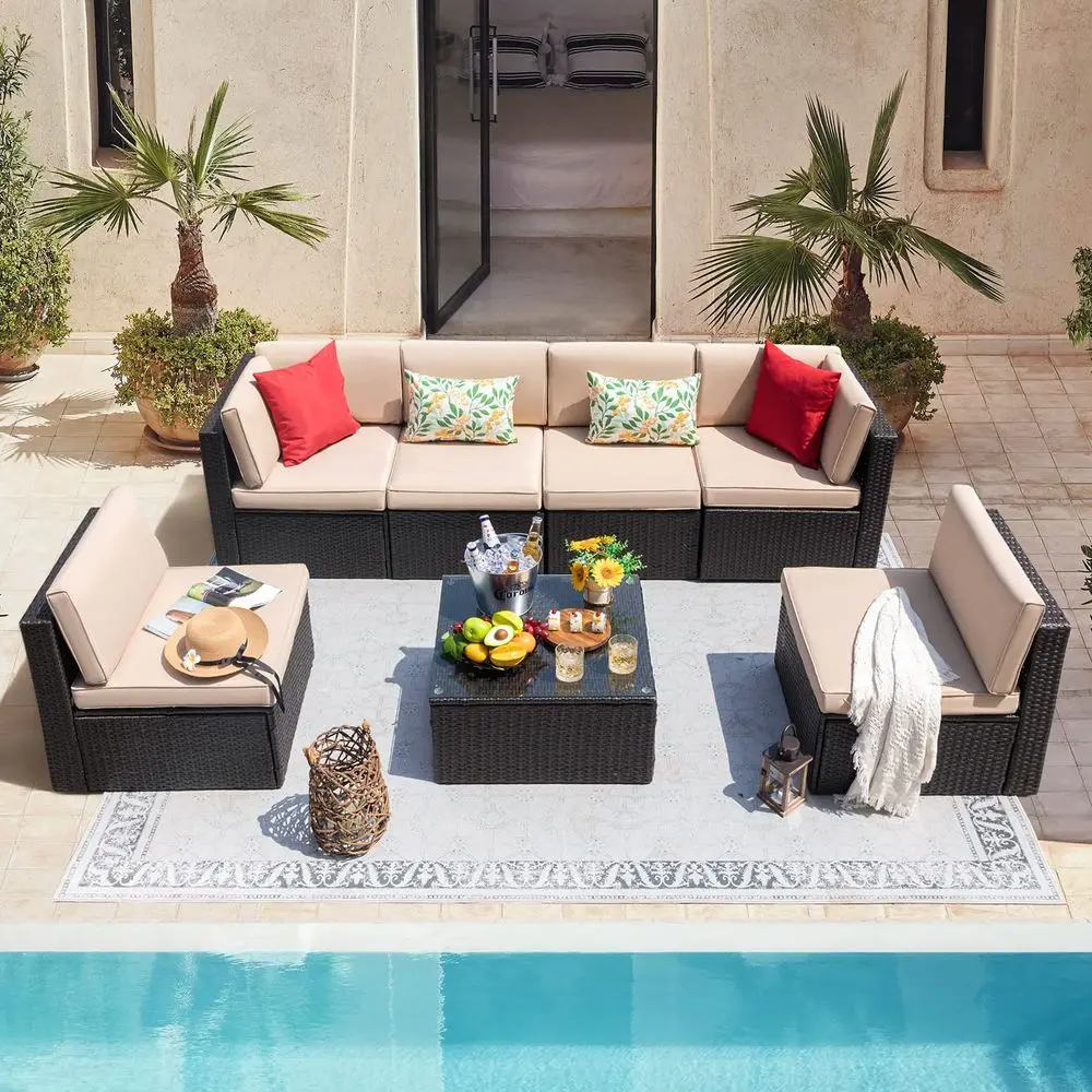 7 Pieces Outdoor Sectional Sofa Patio Furniture Sets Manual Weaving Wicker Rattan Patio Conversation Sets with Cushion and Glas
7 Pieces Outdoor Sectional Sofa Patio Furniture Sets Manual Weaving Wicker Rattan Patio Conversation Sets with Cushion and Glas