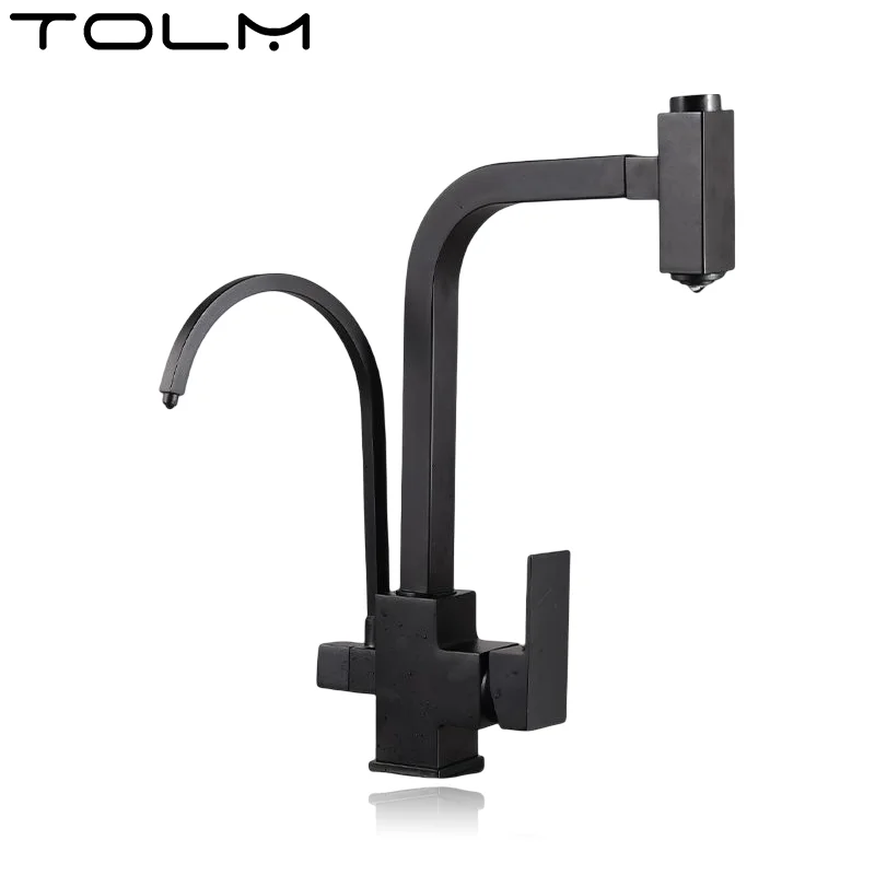TOLM Matte Black Deck Mount Dual Handle Kitchen Faucet Pull Out Sprayer Drinking Water Hot and Cold Water Mixer Tap Pure Water
TOLM Matte Black Deck Mount Dual Handle Kitchen Faucet Pull Out Sprayer Drinking Water Hot and Cold Water Mixer Tap Pure Water