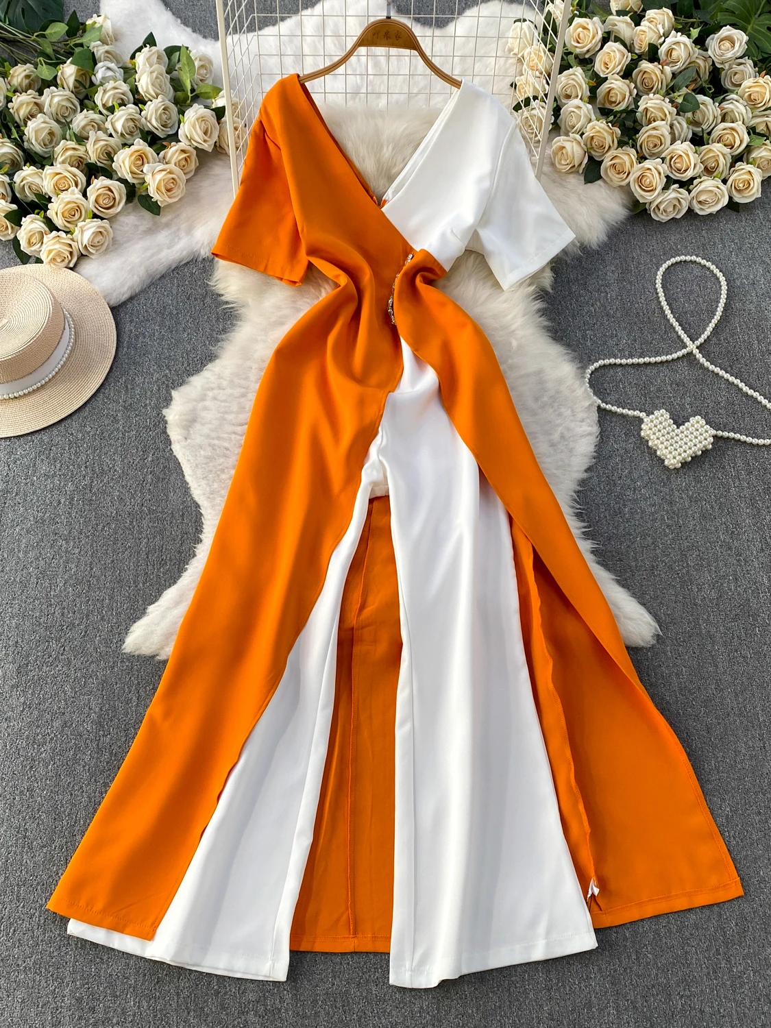 Elegant V-Neck Short Sleeve Wrap Dress Pants Women's Summer High Waist Wide Leg Pants Asymmetrical Slit Design Commute Style
Elegant V-Neck Short Sleeve Wrap Dress Pants Women's Summer High Waist Wide Leg Pants Asymmetrical Slit Design Commute Style