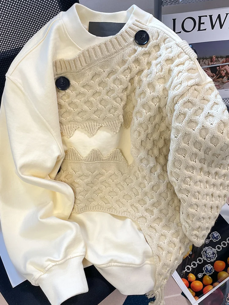 Irregular Knitted Patchwork Sweatshirts For Women Long Sleeve Loose Fashion Temperament Top Winter 2023 Autumn Clothes X301
Irregular Knitted Patchwork Sweatshirts For Women Long Sleeve Loose Fashion Temperament Top Winter 2023 Autumn Clothes X301