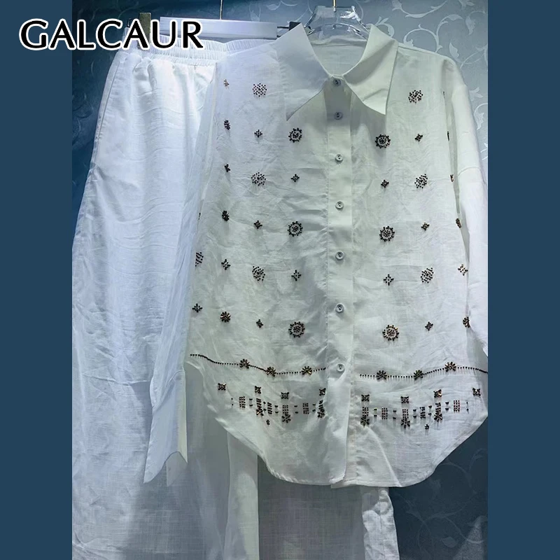 GALCAUR Solid Printing Two Piece Sets for Women Lapel Long Sleeve Spliced Buttons Tops Elastic Waist Pant Temperament Set Female
GALCAUR Solid Printing Two Piece Sets for Women Lapel Long Sleeve Spliced Buttons Tops Elastic Waist Pant Temperament Set Female