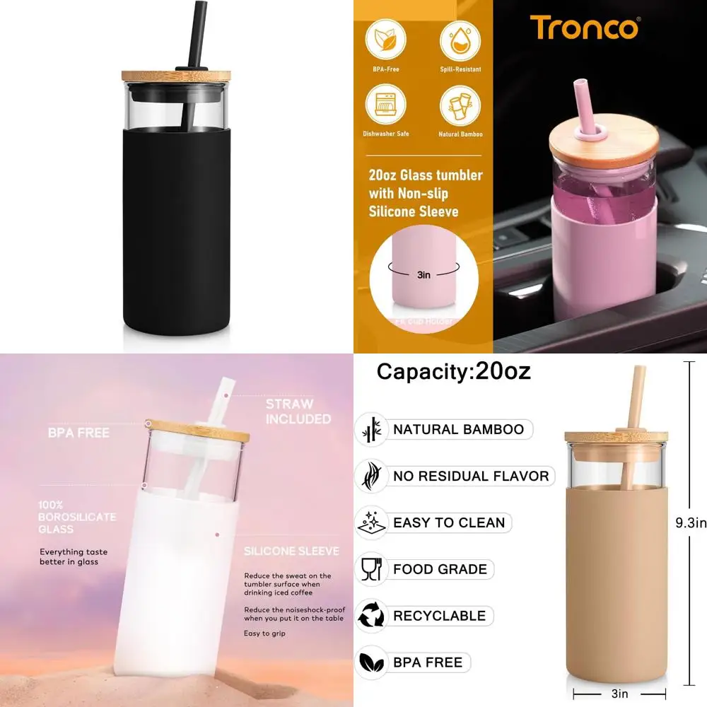 20 oz glass tumbler with lid and straw, reusable iced coffee cup with silicone sleeve & bamboo lid, smoothie cup for home, offi
20 oz glass tumbler with lid and straw, reusable iced coffee cup with silicone sleeve & bamboo lid, smoothie cup for home, offi
