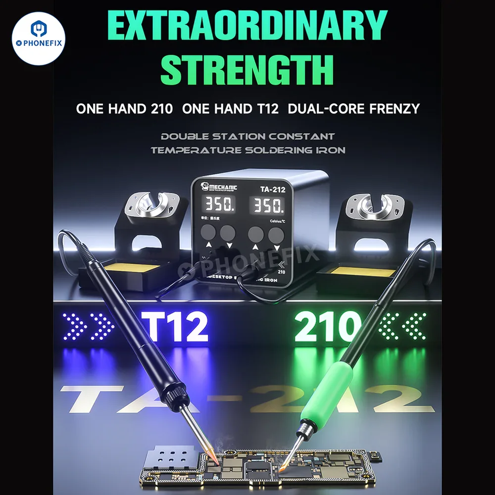 MECHANIC TA-212 Dual Core Digital Display Constant Temperature Soldering Station with T12 T210 Handle for Phone PCB Chip Repair
MECHANIC TA-212 Dual Core Digital Display Constant Temperature Soldering Station with T12 T210 Handle for Phone PCB Chip Repair