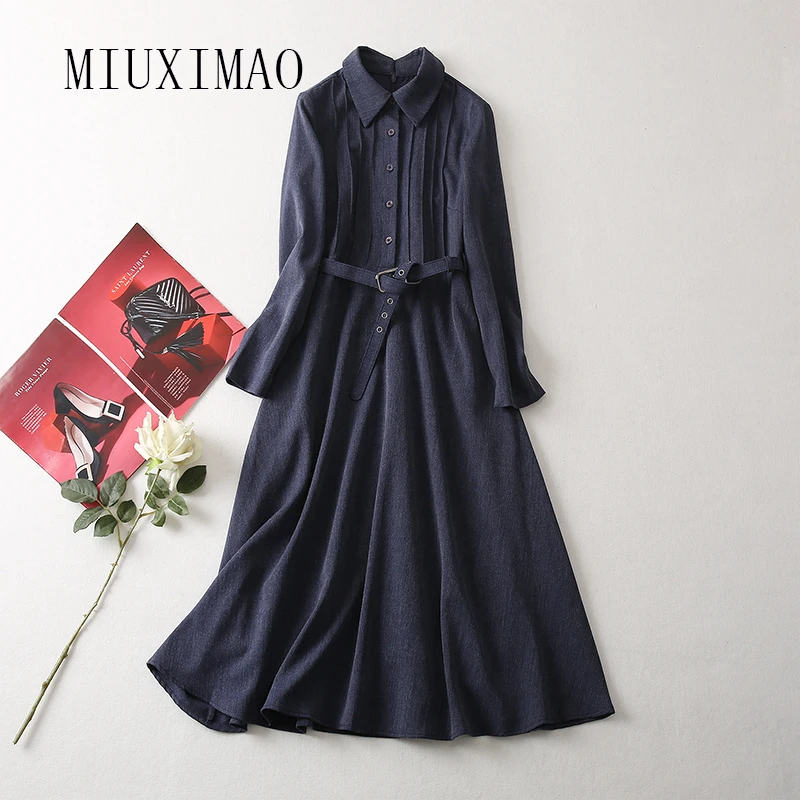 MIUXIMAO2023 High Quality Spring Summer Elegant Dress Long Sleeve Lapel Single Breasted Belt Fashion Long Dress Women Vestide
MIUXIMAO2023 High Quality Spring Summer Elegant Dress Long Sleeve Lapel Single Breasted Belt Fashion Long Dress Women Vestide