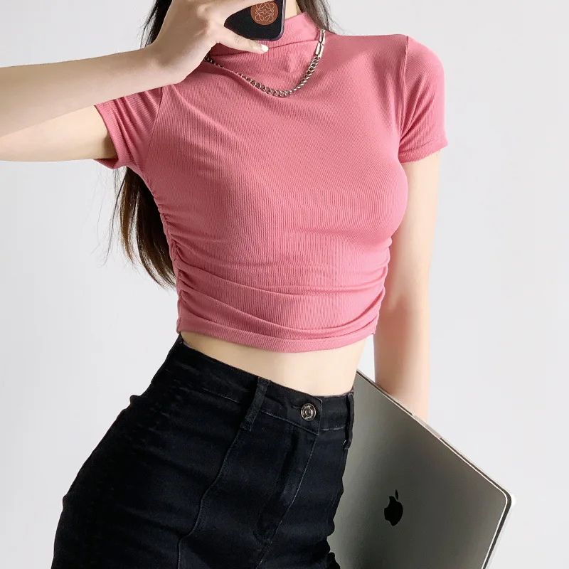Women's Half-high Neck Spring and Summer Navel-exposed Short-sleeved T-shirt Sexy Hot Girl Slim Short Top
Women's Half-high Neck Spring and Summer Navel-exposed Short-sleeved T-shirt Sexy Hot Girl Slim Short Top