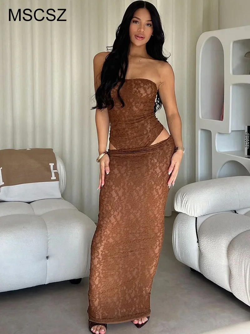 MSCSZ Maxi Skirt And Top Two Piece Set For Women Sexy Rave Festival Outfit Summer Beach Club Outfits Lace Matching Set
MSCSZ Maxi Skirt And Top Two Piece Set For Women Sexy Rave Festival Outfit Summer Beach Club Outfits Lace Matching Set
