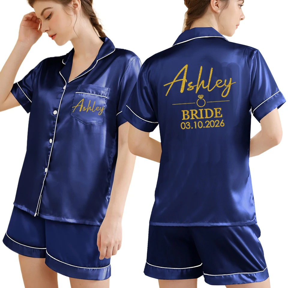 Personalized Name Date Women's Pajamas Set Satin Sleepwear Button Down Tops Shorts Pajama 2 Piece Suit Pyjama Femme Nightwear
Personalized Name Date Women's Pajamas Set Satin Sleepwear Button Down Tops Shorts Pajama 2 Piece Suit Pyjama Femme Nightwear