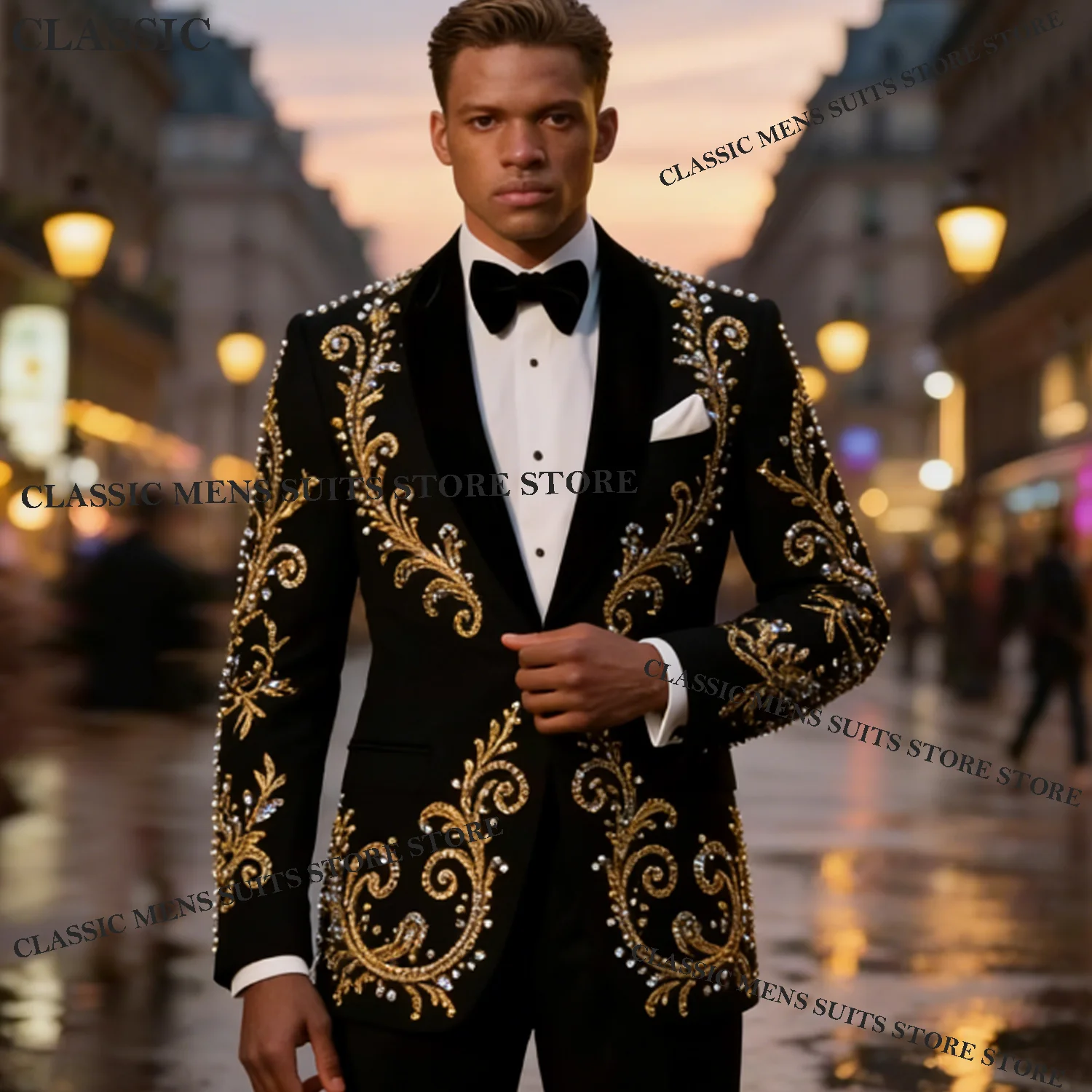 Elegant Crystal Formal Rhinestones Men Suits 2 Pieces Sets Groom Male Blazers Wedding Tuxedos Slim Fit Ropa hombre Customized
Elegant Crystal Formal Rhinestones Men Suits 2 Pieces Sets Groom Male Blazers Wedding Tuxedos Slim Fit Ropa hombre Customized