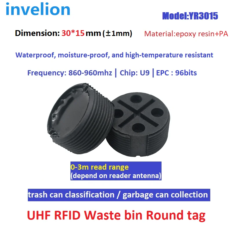 EPC Gen2 RFID Tag Rubbish Bin UHF RFID TAG for Waste Manage Tracking Systems Waste Container UHF RFID Tags Diameter 30mm
EPC Gen2 RFID Tag Rubbish Bin UHF RFID TAG for Waste Manage Tracking Systems Waste Container UHF RFID Tags Diameter 30mm