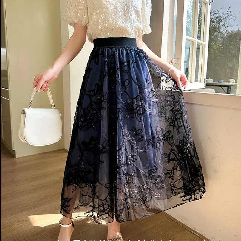 Vintage Embroidery Embroidery Mesh Skirt Women Elastic High Waist Tulle Skirts Summer Elegant Korean Office Ladies Long Skirts
Vintage Embroidery Embroidery Mesh Skirt Women Elastic High Waist Tulle Skirts Summer Elegant Korean Office Ladies Long Skirts