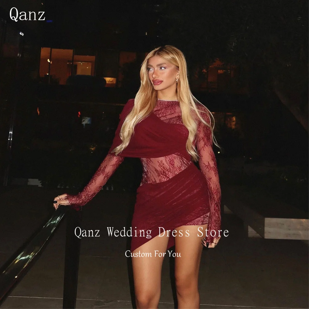 Qanz Sexy Burgundy Prom Dresses Long Sleeves See Through Illusion Mini Evening Dresses Luxury Party Vestido De Festa Customized
Qanz Sexy Burgundy Prom Dresses Long Sleeves See Through Illusion Mini Evening Dresses Luxury Party Vestido De Festa Customized