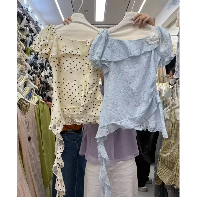 Women's Bubble Sleeve Shirt One-Shoulder Floral Print Asymmetrical Hem Short-Sleeved Summer New Style 3D Flower Lace Trim Sli...
Women's Bubble Sleeve Shirt One-Shoulder Floral Print Asymmetrical Hem Short-Sleeved Summer New Style 3D Flower Lace Trim Sli...
