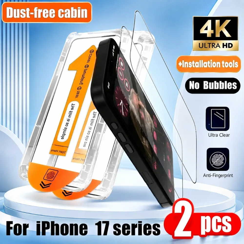 2Pcs Full Cover Tempered Glass for iPhone 17 16 15 14 Pro Max 15 14 Plus 16e 17e Air 13 12 Pro One Click Easy Installation Glass
2Pcs Full Cover Tempered Glass for iPhone 17 16 15 14 Pro Max 15 14 Plus 16e 17e Air 13 12 Pro One Click Easy Installation Glass